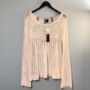 White Knit Bell Sleeve Long Sleeve Top